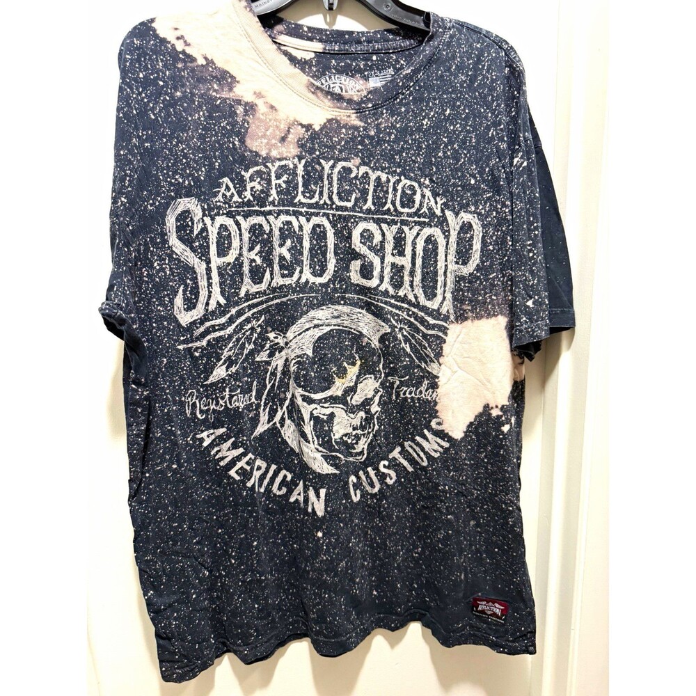 Affliction Speed Shop Men’s 2XL Regular Fit Black Skull Graphic Crew Neck Tee
